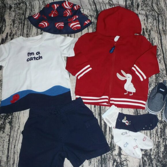 Gymboree Pelican Catch 12-18 Month Shorts Shirt Socks Size 04 Shoes Outfit NWT - Picture 1 of 7